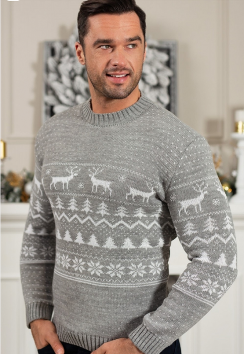 Plover cu tematica de craciun cu reni, de barbati, marime S/M, gri BL30-1880 [3]