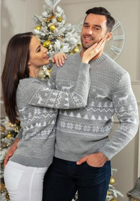 Plover cu tematica de craciun cu reni, de barbati, marime S/M, gri BL30-1880 [2]