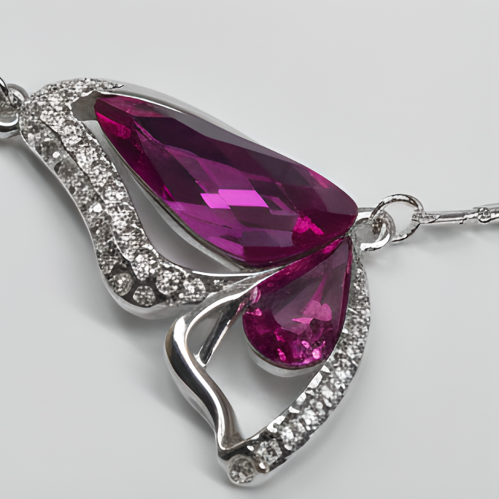 Promo Colier Butterfly Purple rose cu cristale + cercei asortati CADOU [6]