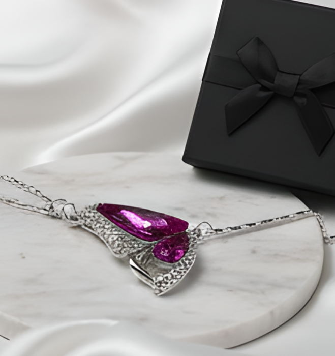 Promo Colier Butterfly Purple rose cu cristale + cercei asortati CADOU [5]