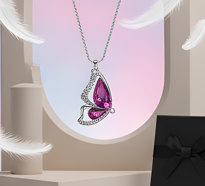 Promo Colier Butterfly Purple rose cu cristale + cercei asortati CADOU [4]