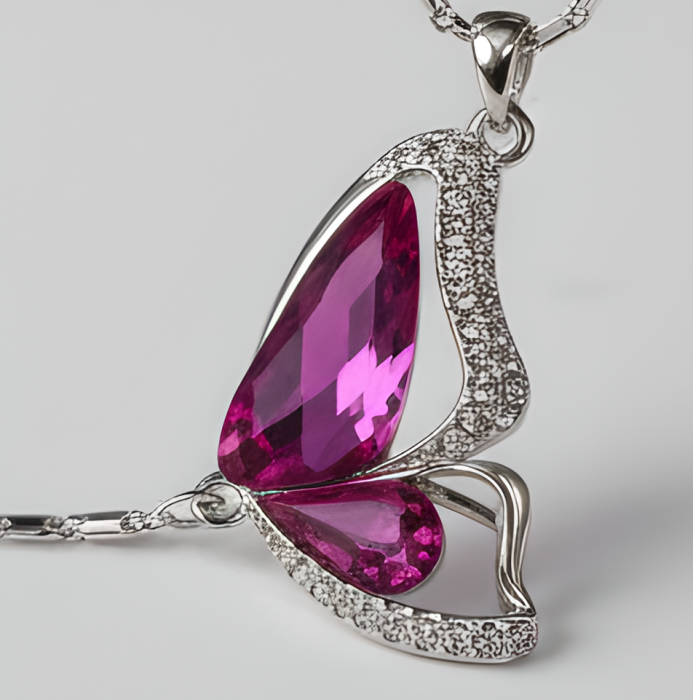 Promo Colier Butterfly Purple rose cu cristale + cercei asortati CADOU [2]