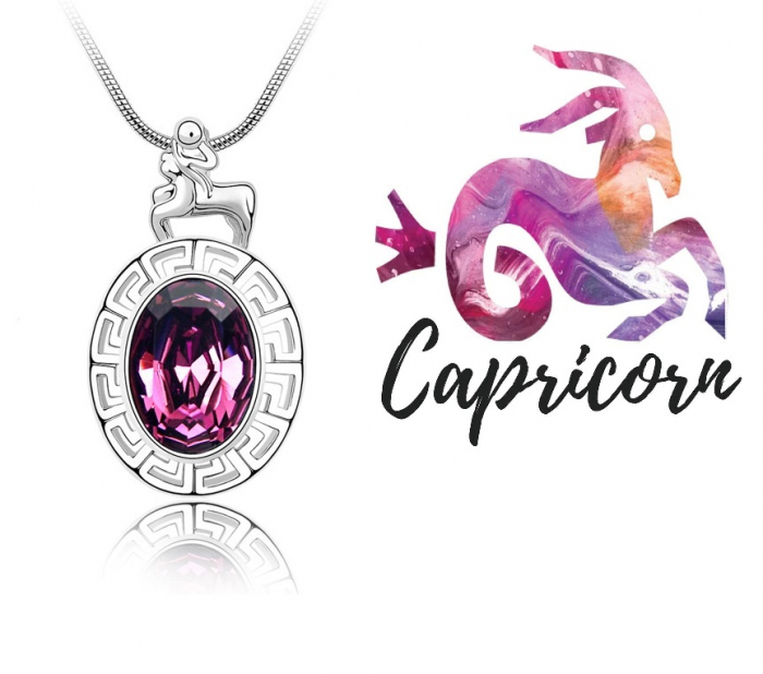 Colier Horoscop - Capricorn purple cu cristale si placat cu aur