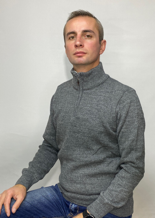 Pulover bărbați din lână, tip helancă, cu fermoar la baza gâtului culoare gri [2]