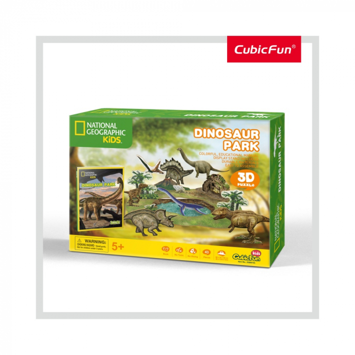 PUZZLE 3D+BROSURA-PARCUL DINOZAURILOR 43 PIESE