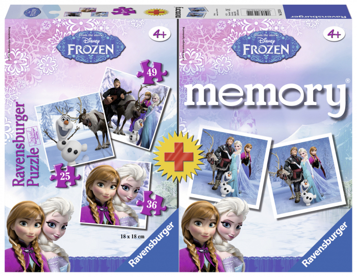 PUZZLE + JOC MEMORY FROZEN 3 BUC IN CUTIE 25 36 49 PIESE