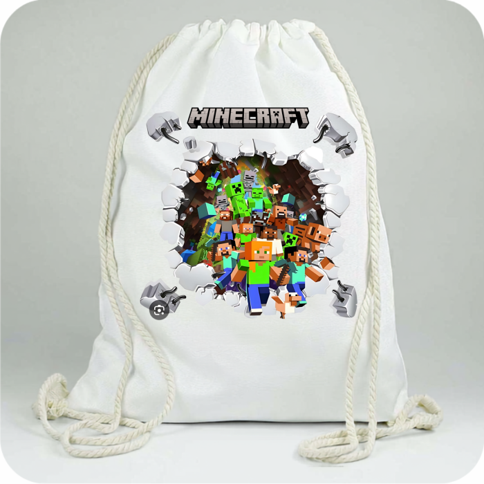 Saculet personalizat cu nume şi personaj Minecraft pentru grădiniță sau școală [2]