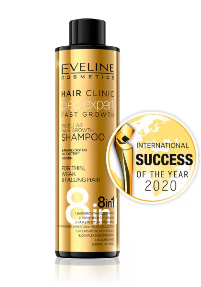 Sampon de par 400ml BIG SIZE, Eveline Cosmetics, 8 in 1 Hair Clinic Oleo Expert pentru crestere rapida, 400ml