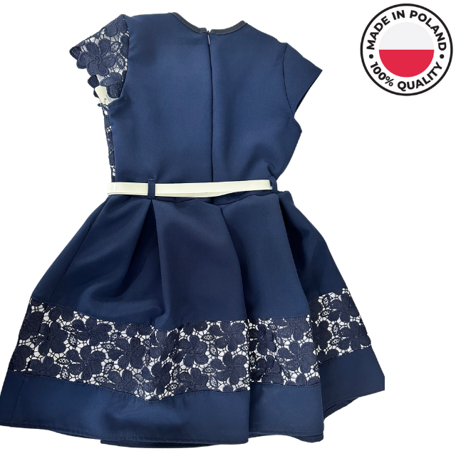 Sarafan scolar cu dantela pentru fete, model elegant cu pliuri, bleumarin, productie Polonia, SP104 [2]