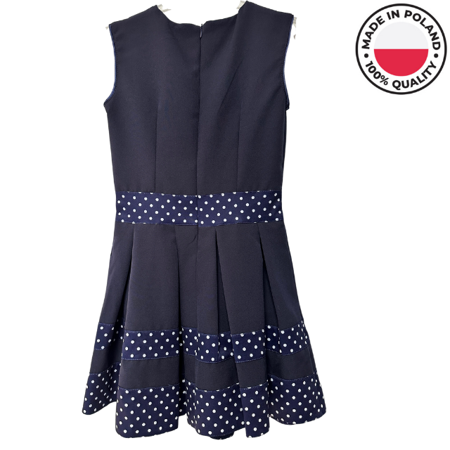 Sarafan scolar pentru fete, model elegant cu buline, bleumarin, productie Polonia, SP102 [2]