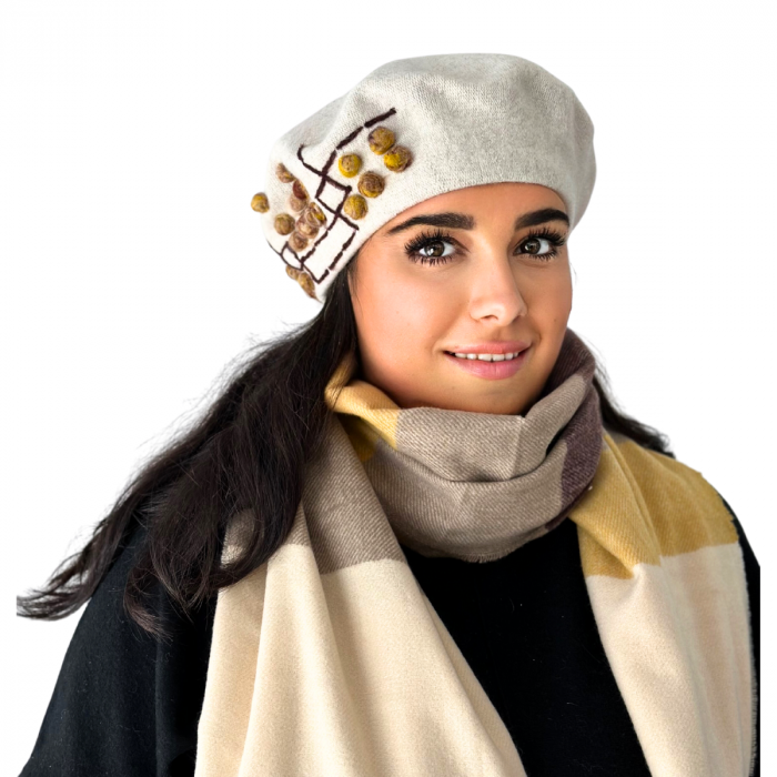 Set 2in1 Caciula de dama stil bereta cu esarfa, marime universala, BM22.02 -1507bej, Rabionek [2]