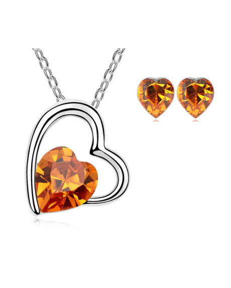 Set bijuterii IN LOVE cu cristale orange-portocaliu, placat cu aur [1]
