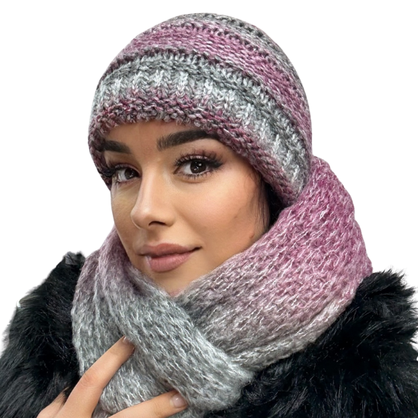 Set Caciula si fular HONEY mov-gri  degrade, caciula dublata în interior HB11 [3]