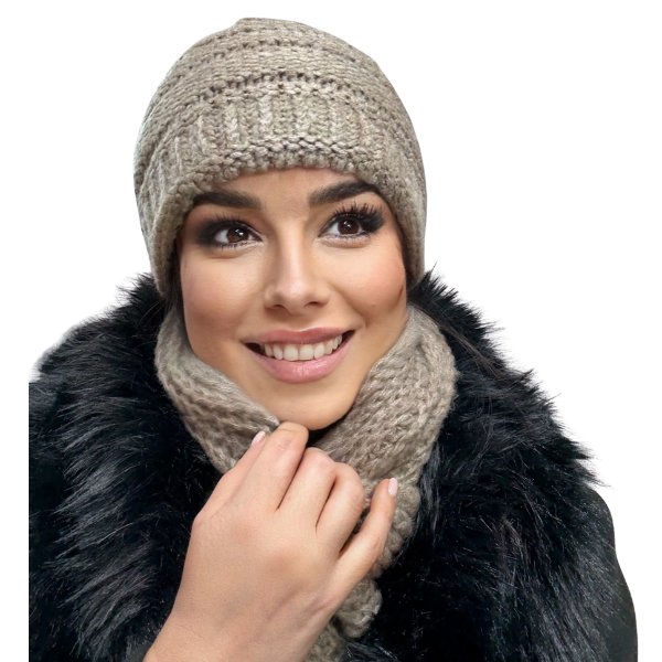 Set Caciula si fular HONEY maro, caciula dublata în interior HB13 [2]