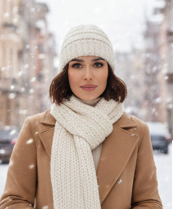 Set Caciula si fular HONEY ivory, caciula dublata în interior HB14 [3]