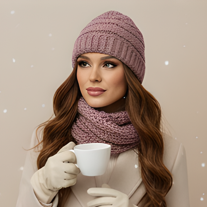 Set Caciula si fular HONEY mov , caciula dublata în interior HB114 [2]