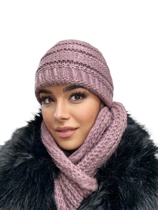 Set Caciula si fular HONEY mov , caciula dublata în interior HB114 [3]