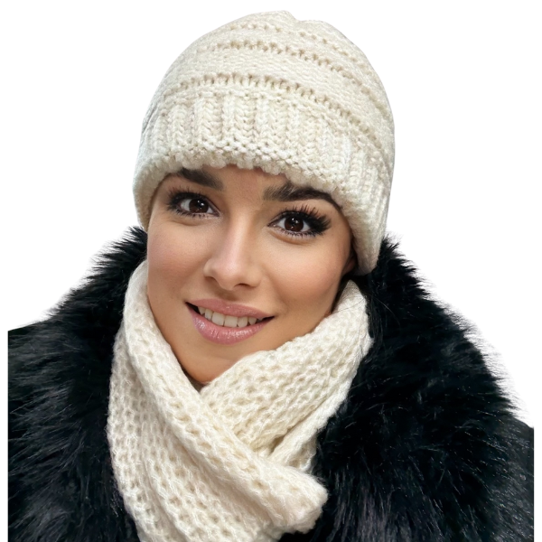 Set Caciula si fular HONEY ivory, caciula dublata în interior HB14 [3]