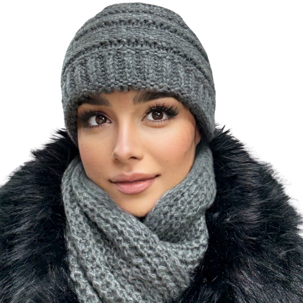 Set Caciula si fular HONEY gri inchis, caciula dublata în interior HB12 [2]