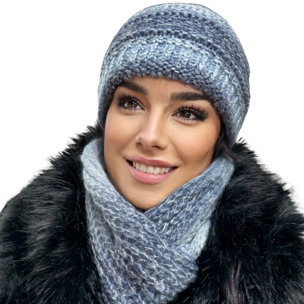 Set Caciula si fular impletite, calduroase, caciula dublata în interior, HONEY albastru degrade [1]