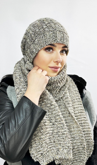 Set Caciula si fular impletite, calduroase din lana, caciula cu polar în interior AMELIA maro, Polonia [3]