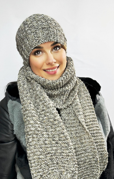 Set Caciula si fular impletite, calduroase din lana, caciula cu polar în interior AMELIA maro, Polonia [2]