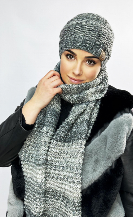 Set Caciula si fular impletite, calduroase din lana, caciula cu polar în interior AMELIA gri, Polonia [3]