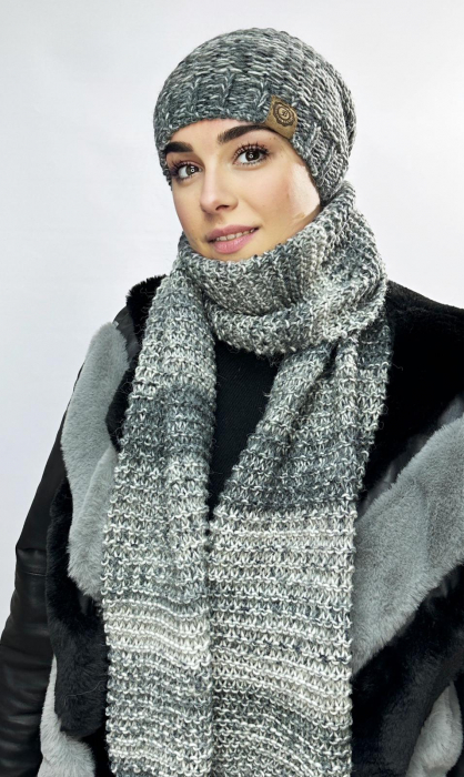 Set Caciula si fular impletite, calduroase din lana, caciula cu polar în interior AMELIA gri, Polonia [2]