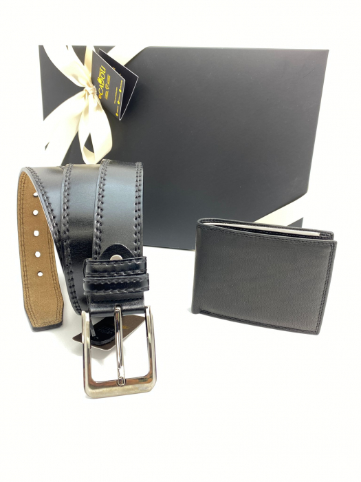 Set cadou bărbați 100% piele, Portofel și Curea de pantaloni UNO, culoare Negru,F2092 [2]