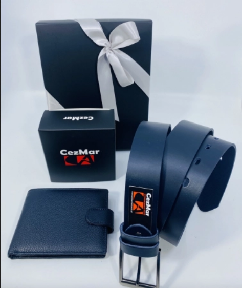 Set cadou bărbați Portofel și Curea de pantaloni din piele CEZMAR, culoare bleumarin, G106-4B [5]