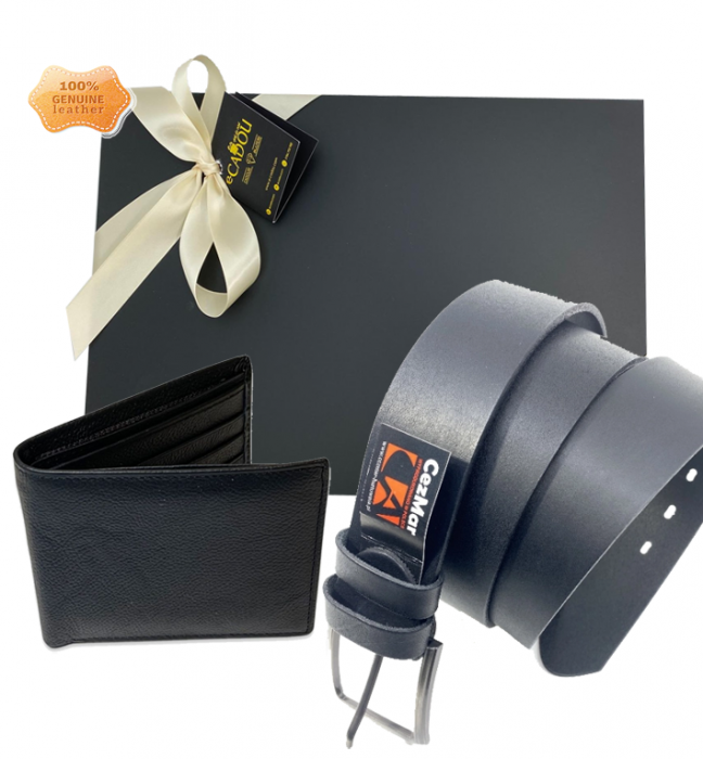 Set cadou bărbați Portofel și Curea de pantaloni din piele CEZMAR, culoare negru,G106.4N [2]