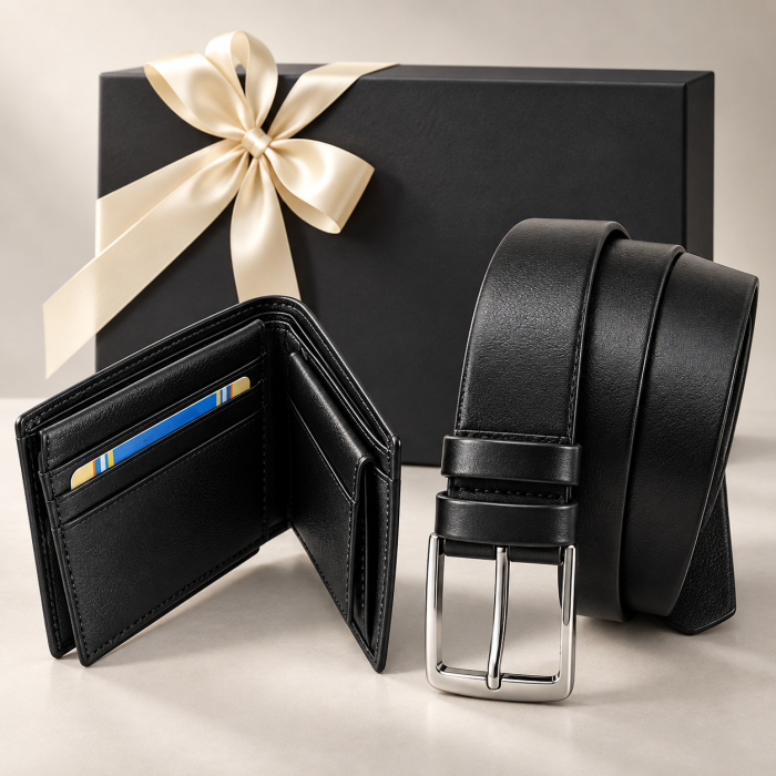 Set cadou bărbați Portofel și Curea de pantaloni din piele CEZMAR, culoare negru,G106.4N [5]