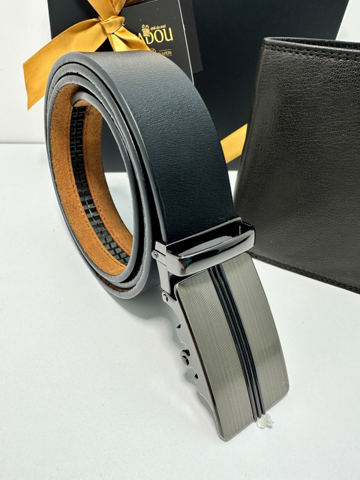 Set cadou elegant pentru barbati cu Portofel de piele si Curea automata N507 120cm [4]