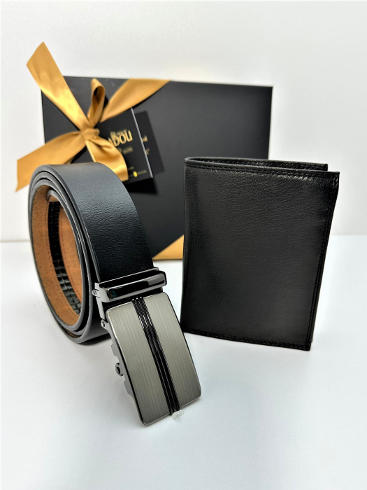 Set cadou elegant pentru barbati cu Portofel de piele si Curea automata N507 120cm [3]