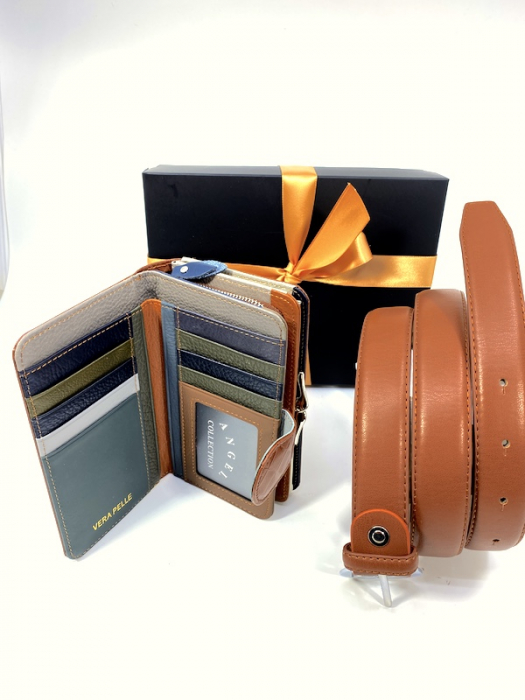 Set cadou femei Portofel de piele și Curea maro  lungime 110cm 2103Maro [2]