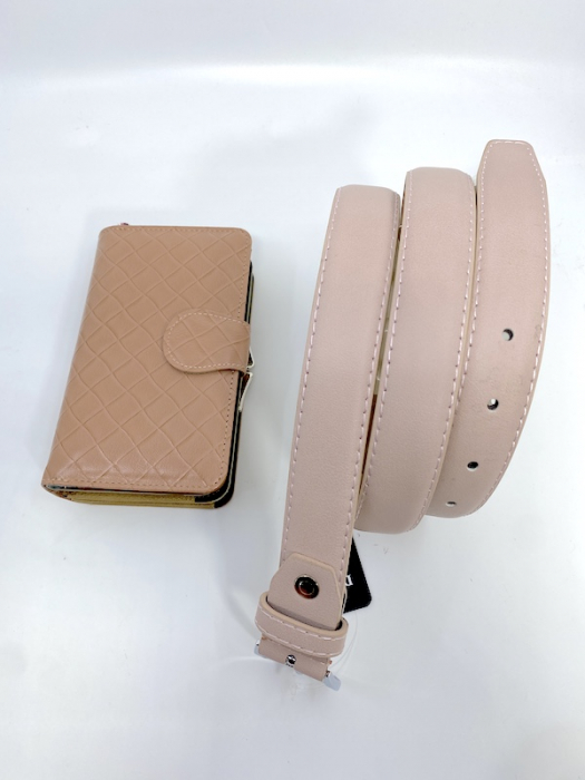 Set cadou femei Portofel de piele și Curea roz lungime 115cm 2103PINK [3]