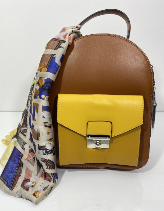 Set cadou femei Rucsac de dama Micussi maro și Eșarfă de mătase asortata [2]