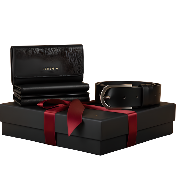 Set cadou GINA pentru femei Portofel si Curea de piele naturala 100% produs in Romania, negru 3cm ,SRN_ALCN03 [2]