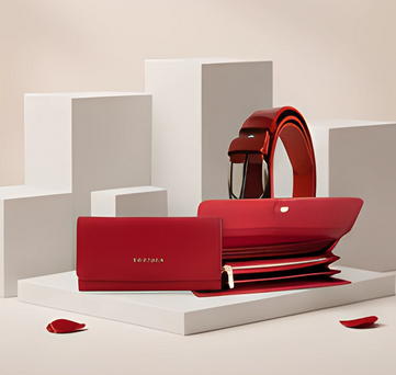 Set cadou GINA pentru femei Portofel si Curea de piele naturala 100% produs in Romania, rosu 3cm ,SRN_ALCR03 [3]