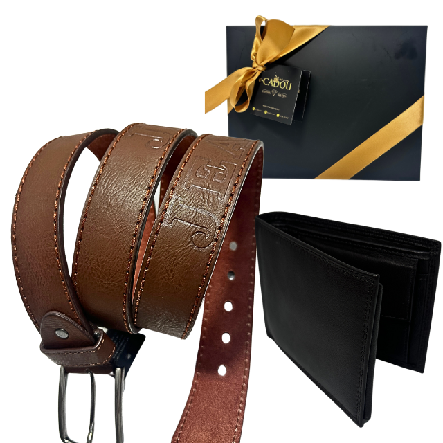 Set cadou JEANS Portofel din piele 100% si Curea piele ecologica maro, A698_010WK [7]
