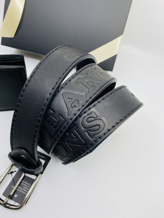 Set cadou pentru bărbați Portofel de piele si Curea mărime 130cm, negru, A698-130.4,model JEANS [2]