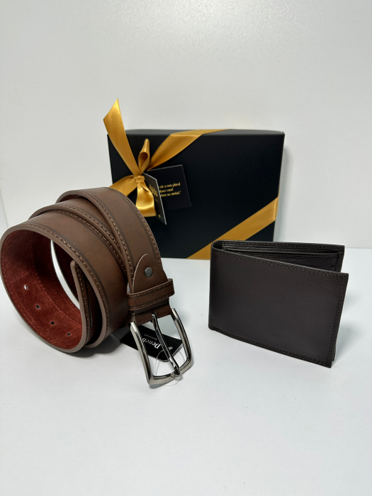 Set cadou Portofel din piele 100% si Curea piele ecologica maro inchis, LY1531_1379DB [6]