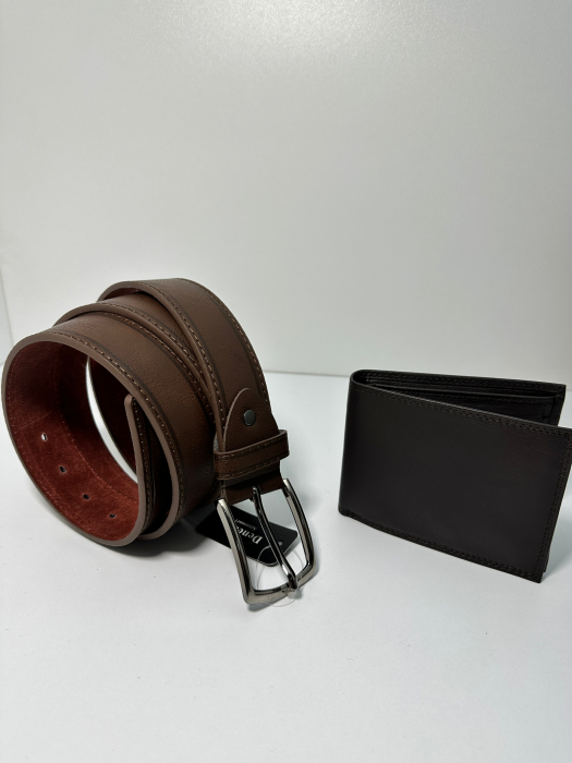 Set cadou Portofel din piele 100% si Curea piele ecologica maro inchis, LY1531_1379DB [5]