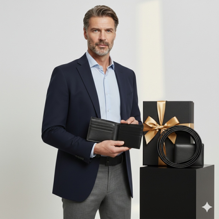 Set cadou Portofel din piele naturala si Curea din piele ecologica A-2185-4N, latime curea 3.5cm, e-CADOU [2]