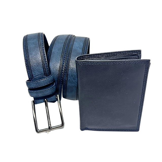 Set cadou Portofel si Curea de piele  ecologica bleomarin, LYK12006-BLM, latime curea 3.5cm, e-CADOU [2]