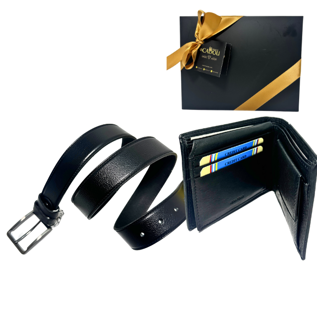 Set cadou Portofel si Curea de piele naturala de barbati neagra,TRN23.3020C, latime curea 3cm, cu cusatura pe margini [2]