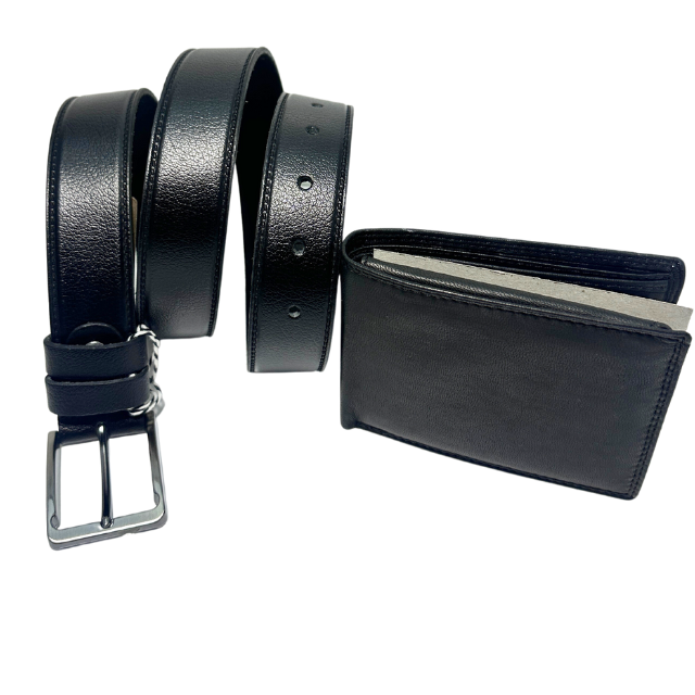 Set cadou Portofel si Curea de piele naturala de barbati neagra,TRN23.3020C, latime curea 3cm, cu cusatura pe margini [3]