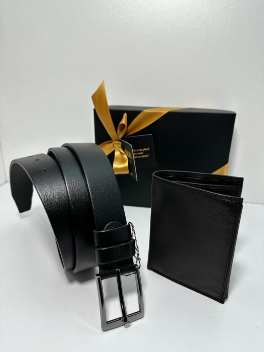 Set cadou Portofel si Curea de piele naturala de barbati neagra,TRN23.3504, latime curea 3.5cm [5]