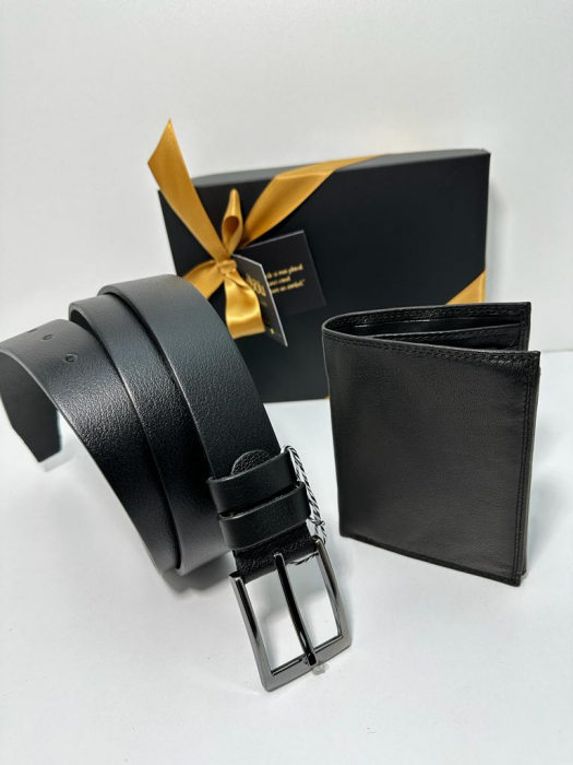 Set cadou Portofel si Curea de piele naturala de barbati neagra,TRN23.3504, latime curea 3.5cm [6]