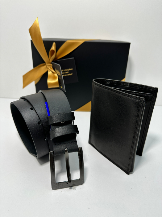 Set cadou Portofel si Curea de piele naturala de barbati negru, produs in Romania, SRN02.03 [2]